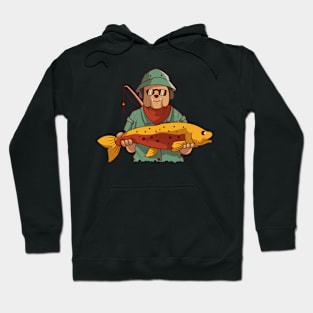 Fishing Dog got a huge fish, Vintage Retro Style Hoodie